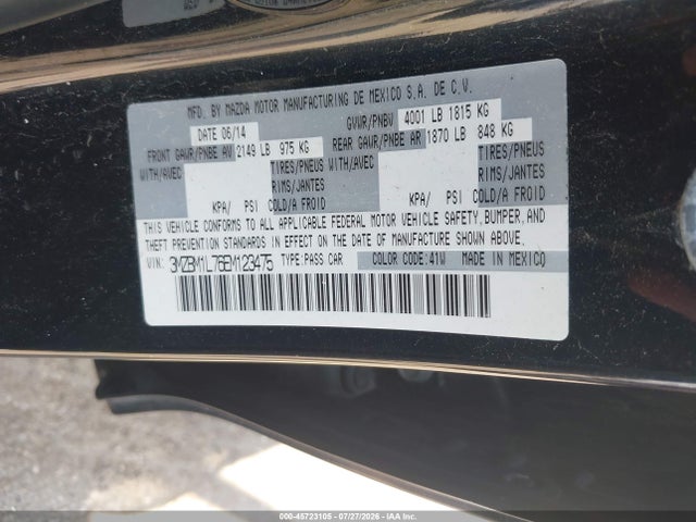 45723105 :رقم المزاد ، 3MZBM1L76EM123475 vin ، 2014 Mazda Mazda3 I Touring مزاد بيع