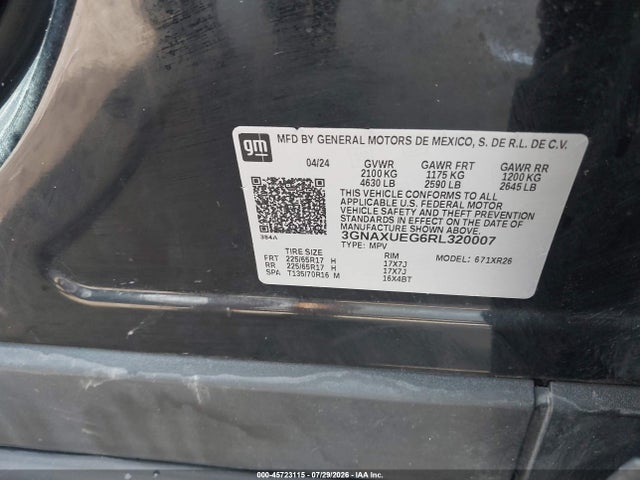 Продаж на аукціоні авто 2024 Chevrolet Equinox Awd Lt, vin: 3GNAXUEG6RL320007, номер лоту: 45723115