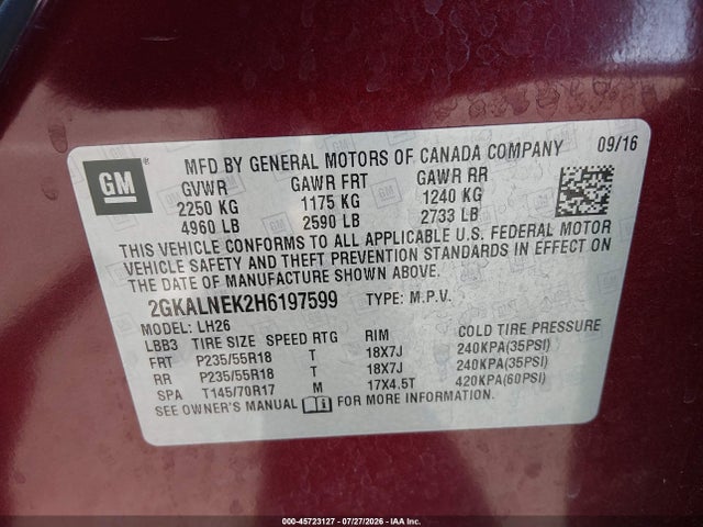 GMC Terrain Sle-2 2017 2GKALNEK2H6197599 Image 9