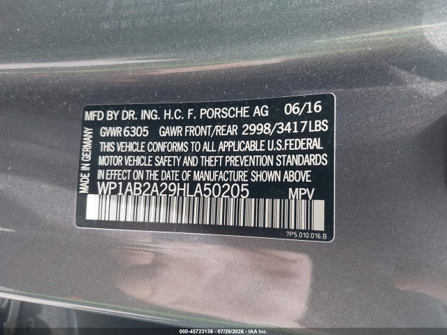 Продаж на аукціоні авто 2017 Porsche Cayenne S, vin: WP1AB2A29HLA50205, номер лоту: 45723136