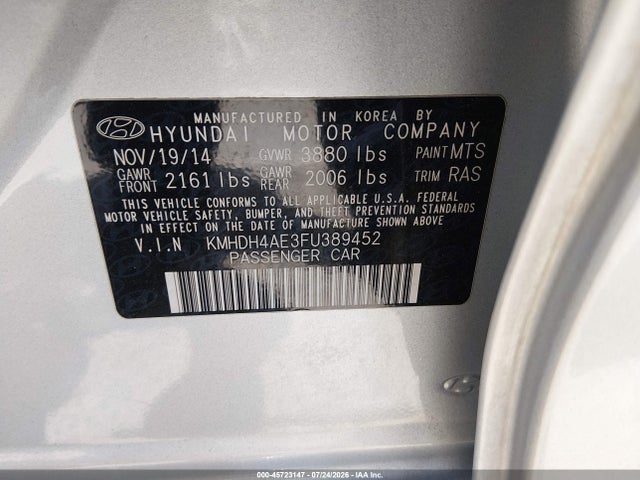 Hyundai ELANTRA SE 2015 KMHDH4AE3FU389452 Image 9