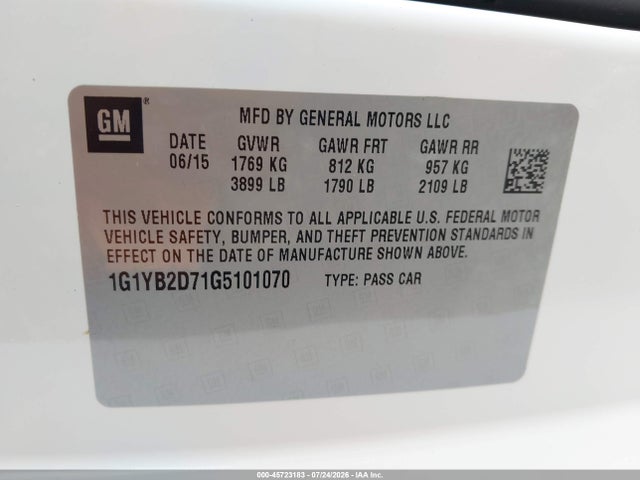 Chevrolet CORVETTE STINGRAY 2016 1G1YB2D71G5101070 Image 9
