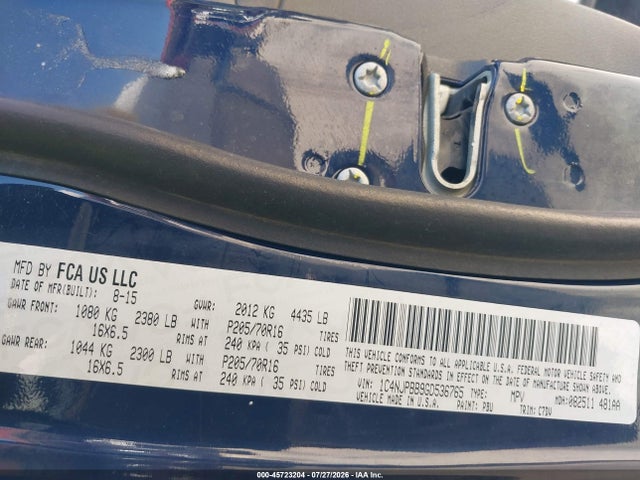 2016 Jeep Patriot Sport მანქანა იყიდება აუქციონზე, vin: 1C4NJPBB9GD536765, აუქციონის ნომერი: 45723204