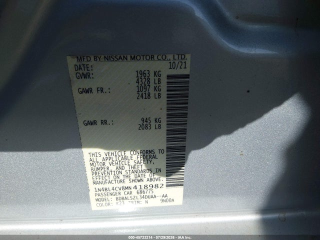 1N4BL4CV8MN418982 Nissan Altima Sr Fwd