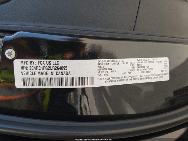 Продаж на аукціоні авто 2020 Chrysler Pacifica Touring, vin: 2C4RC1FG2LR264095, номер лоту: 45723215