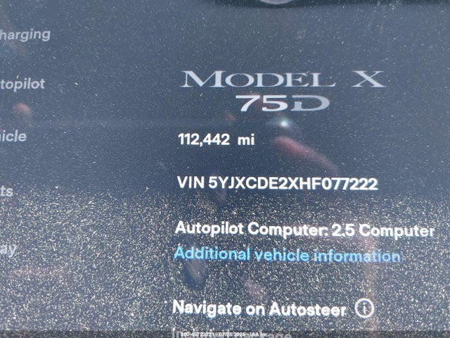 45723221 :رقم المزاد ، 5YJXCDE2XHF077222 vin ، 2017 Tesla Model X 100d/75d/90d مزاد بيع