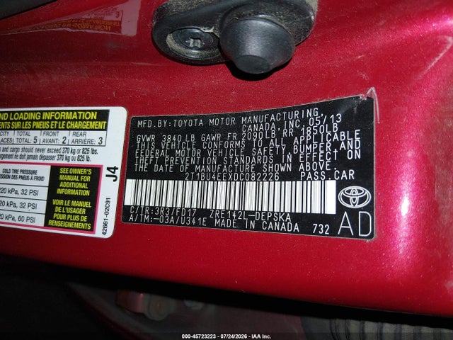 Aukcja sprzedaży 2013 Toyota Corolla S, vin: 2T1BU4EEXDC082226, numer aukcji: 45723223