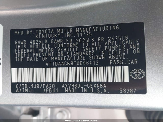 Toyota CAMRY LE 2026 4T1DAACK8TU686413 Image 9