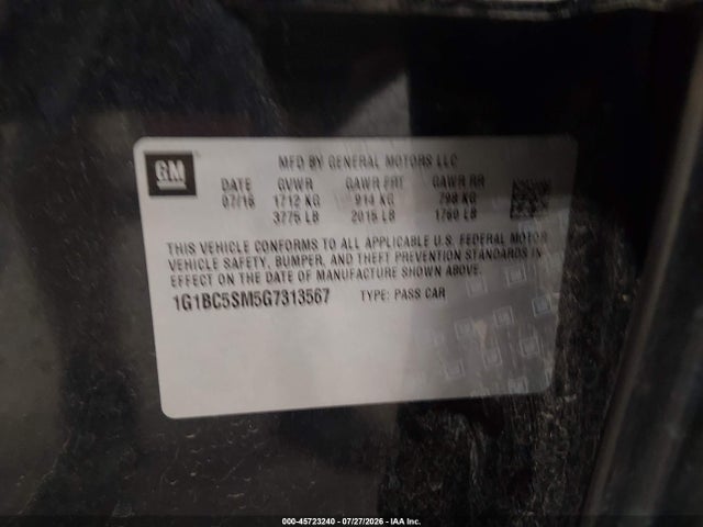 1G1BC5SM5G7313567 Chevrolet Cruze Ls Auto