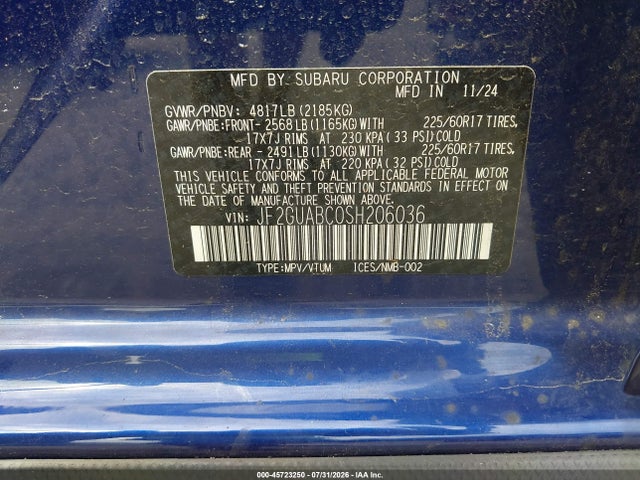 Aukcja sprzedaży 2025 Subaru Crosstrek, vin: JF2GUABC0SH206036, numer aukcji: 45723250