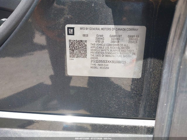 Aukcja sprzedaży 2019 Chevrolet Impala Premier, vin: 2G1105S3XK9108815, numer aukcji: 45723280
