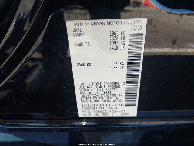 1N4BL4BV2LN312706 Nissan Altima S Fwd