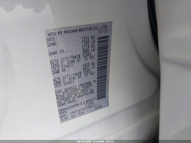 Aukcja sprzedaży 2023 Nissan Titan Pro-4x 4x4, vin: 1N6AA1ED4PN118937, numer aukcji: 45723285