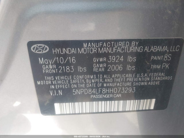2017 Hyundai Elantra Se მანქანა იყიდება აუქციონზე, vin: 5NPD84LF8HH073293, აუქციონის ნომერი: 45723309