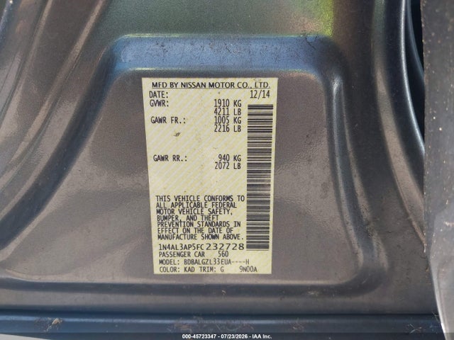 Nissan Altima 2.5 S 2015 1N4AL3AP5FC232728 Image 9