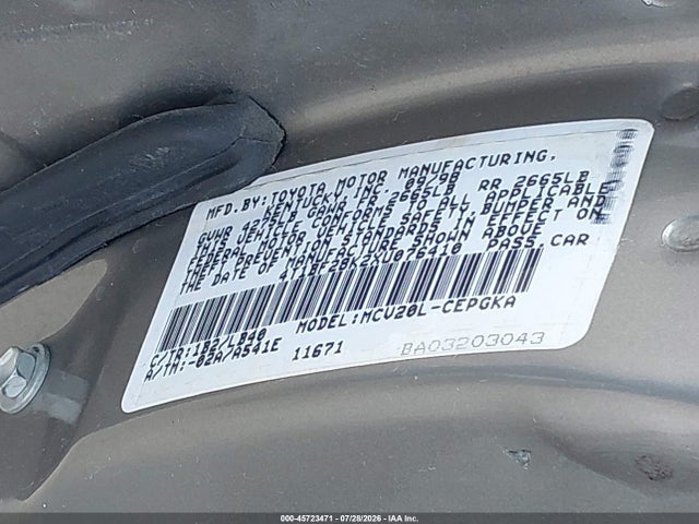 45723471 :رقم المزاد ، 4T1BF28K2XU076410 vin ، 1999 Toyota Camry Xle V6 مزاد بيع