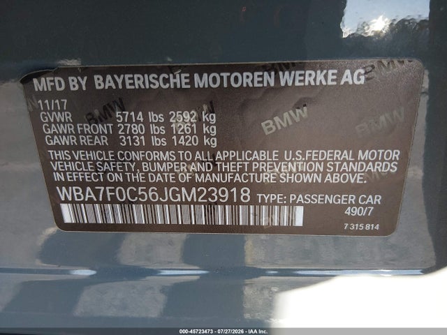 WBA7F0C56JGM23918 BMW 750i