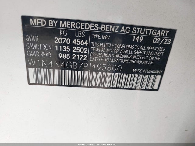 45723542 :رقم المزاد ، W1N4N4GB7PJ495800 vin ، 2023 Mercedes-benz Gla 250 مزاد بيع