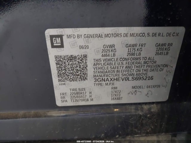 Aukcja sprzedaży 2020 Chevrolet Equinox Fwd Ls, vin: 3GNAXHEV0LS695216, numer aukcji: 45723560