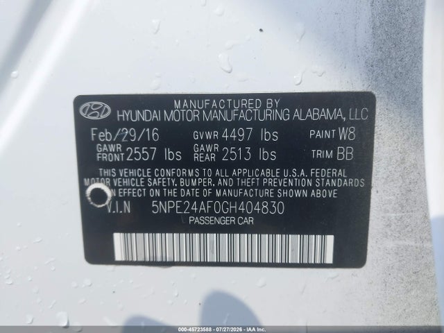 Продаж на аукціоні авто 2016 Hyundai Sonata Se, vin: 5NPE24AF0GH404830, номер лоту: 45723588