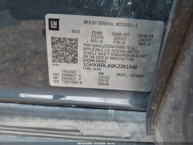 GMC Acadia Sle-1 2019 1GKKNRLA5KZ261548 Image 9