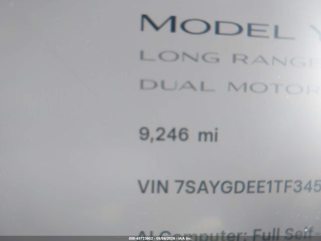 Продаж на аукціоні авто 2026 Tesla Model Y All-wheel Drive/long Range Launch Series/premium All-wheel Drive, vin: 7SAYGDEE1TF345363, номер лоту: 45723602