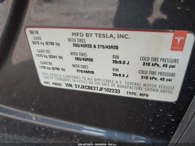 Tesla Model X 100d/75d/p100d 2018 5YJXCBE27JF102233 Image 9