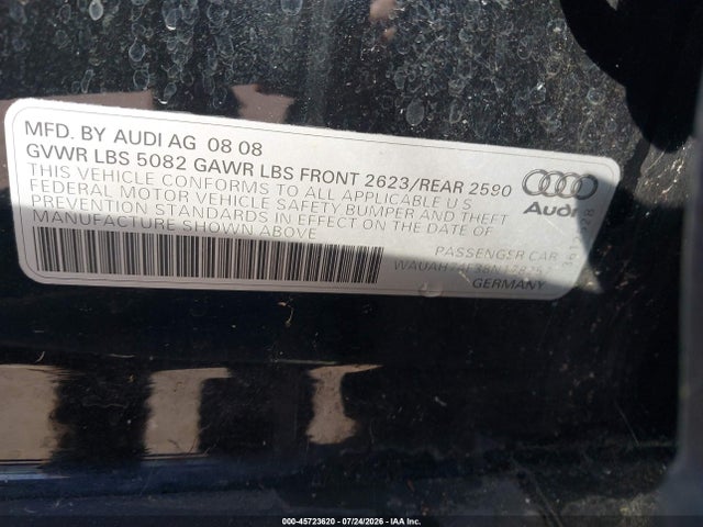 45723620 :رقم المزاد ، WAUAH74F38N178257 vin ، 2008 Audi A6 3.2 مزاد بيع