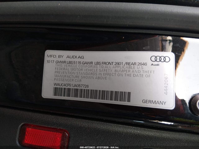 Aukcja sprzedaży 2018 Audi S5 3.0t Premium Plus, vin: WAUC4CF51JA057726, numer aukcji: 45723622