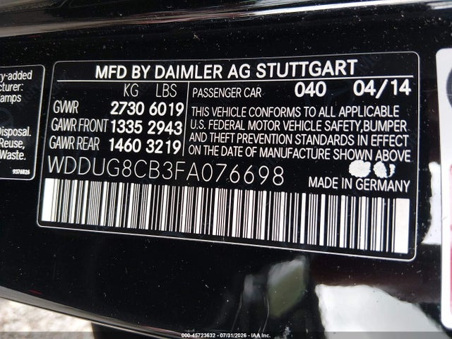 45723632 :رقم المزاد ، WDDUG8CB3FA076698 vin ، 2015 Mercedes-benz S 550 مزاد بيع