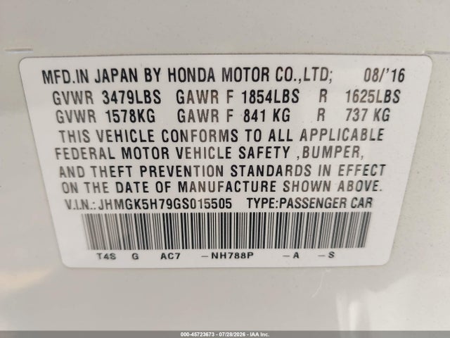 JHMGK5H79GS015505 Honda FIT EX