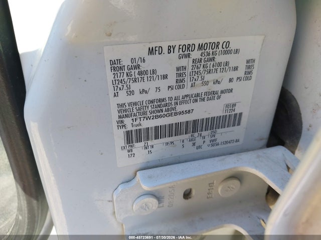 Продаж на аукціоні авто 2016 Ford F-250 Xl, vin: 1FT7W2B60GEB95587, номер лоту: 45723691