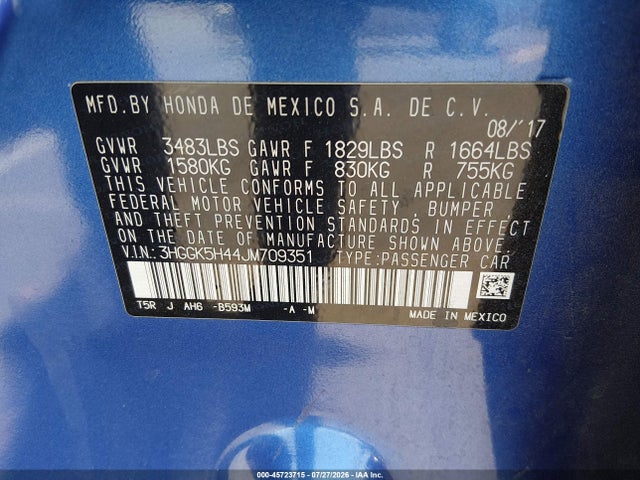3HGGK5H44JM709351 Honda FIT LX