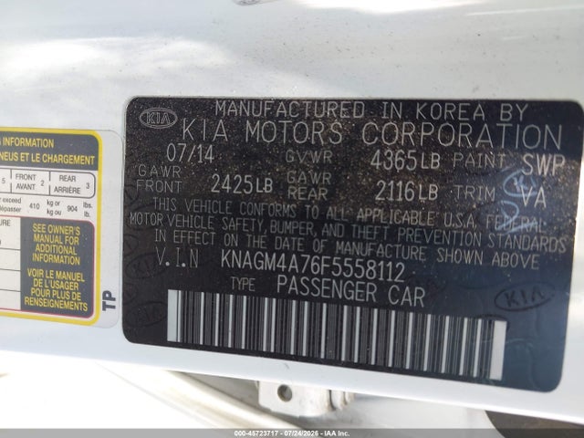 KIA Optima Lx 2015 KNAGM4A76F5558112 Image 9