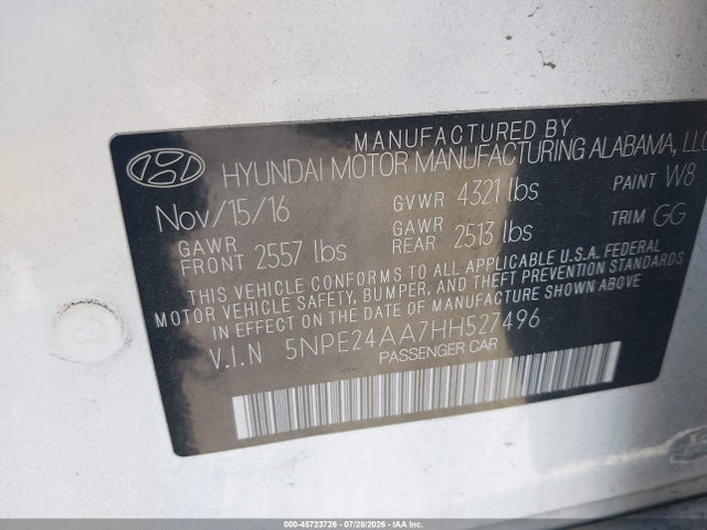 Hyundai SONATA ECO 2017 5NPE24AA7HH527496 Image 9