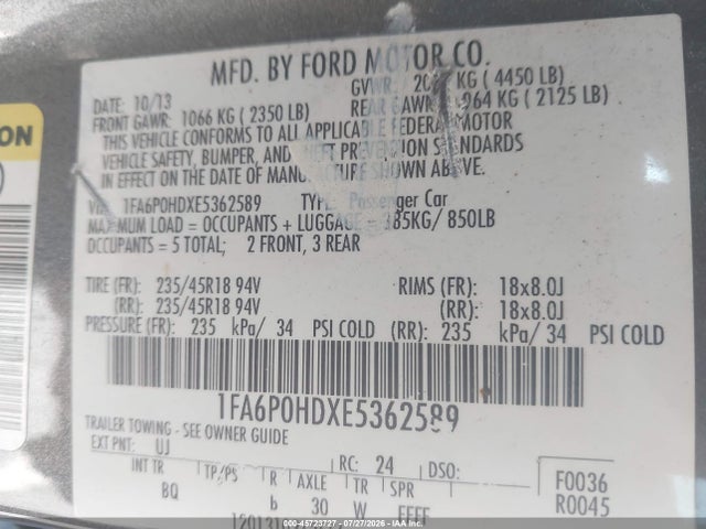 1FA6P0HDXE5362589 Ford FUSION SE