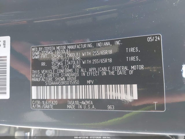 Toyota Grand Highlander Xle 2024 5TDAAAA59RS015950 Image 9