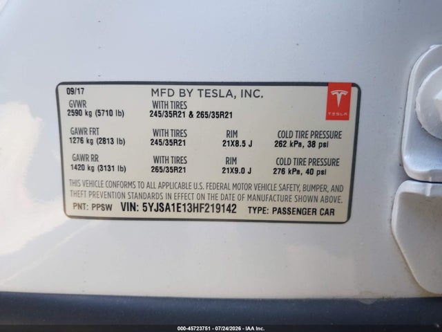 Tesla Model S 60/75 2017 5YJSA1E13HF219142 Image 9