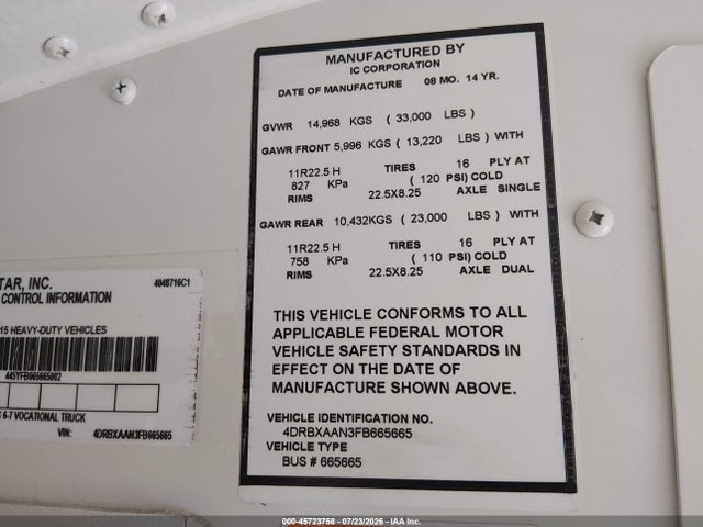 Ic Corporation 3000 Re 2015 4DRBXAAN3FB665665 Image 9