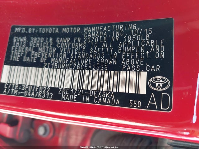 Toyota Corolla S W/special Edition Pkg 2016 2T1BURHE7GC542536 Image 9