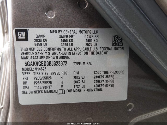 Aukcja sprzedaży 2011 Buick Enclave 2xl, vin: 5GAKVCED0BJ323972, numer aukcji: 45723786