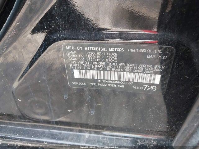 Aukcja sprzedaży 2021 Mitsubishi Mirage Carbonite Edition/es/le, vin: ML32AUHJ4MH008557, numer aukcji: 45723796