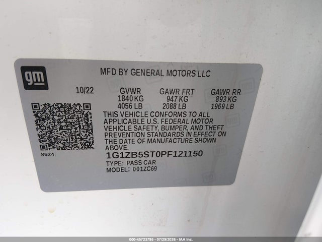 Aukcja sprzedaży 2023 Chevrolet Malibu Fwd Ls, vin: 1G1ZB5ST0PF121150, numer aukcji: 45723795