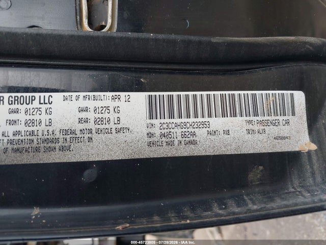 45723805 :رقم المزاد ، 2C3CCAHG9CH232953 vin ، 2012 Chrysler 300 Limited مزاد بيع