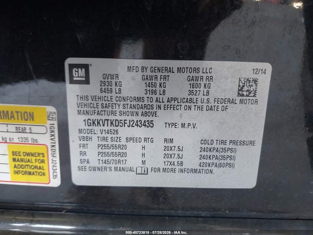 1GKKVTKD5FJ243435 GMC Acadia Denali