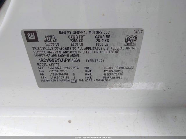 1GC1KWEYXHF184064 Chevrolet Silverado 2500hd Ltz