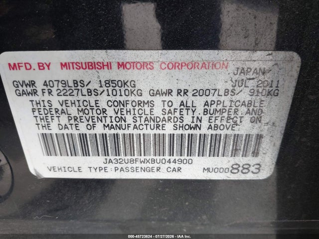 Aukcja sprzedaży 2011 Mitsubishi Lancer Gts, vin: JA32U8FWXBU044900, numer aukcji: 45723824
