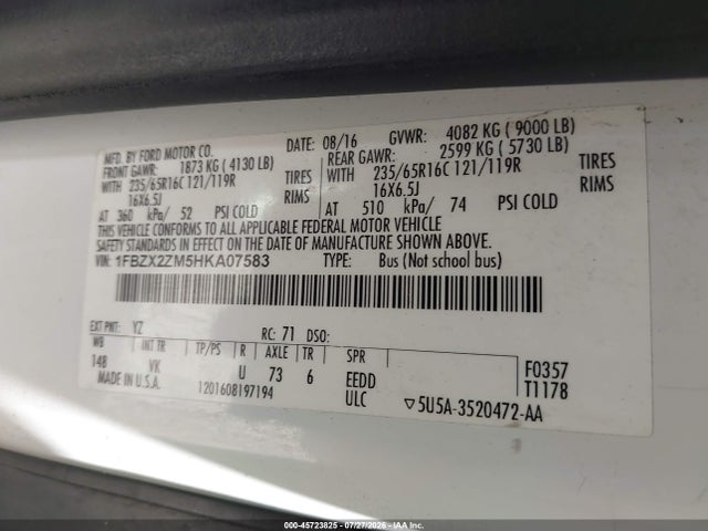 Ford Transit-350 Xl 2017 1FBZX2ZM5HKA07583 Image 9