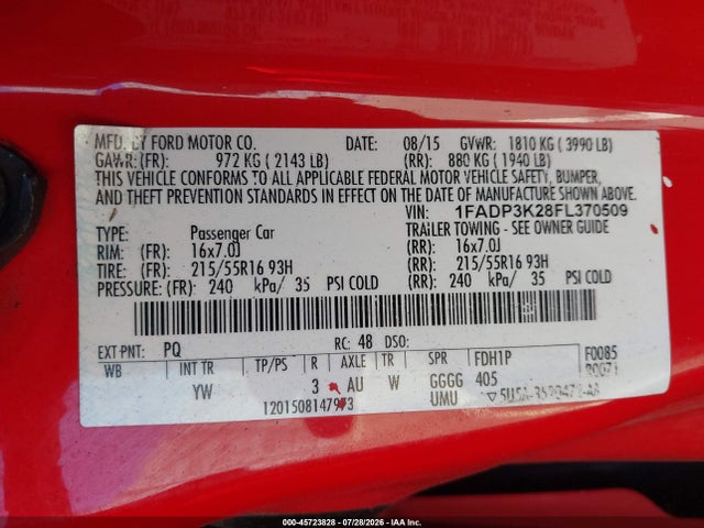 Ford FOCUS SE 2015 1FADP3K28FL370509 Image 9