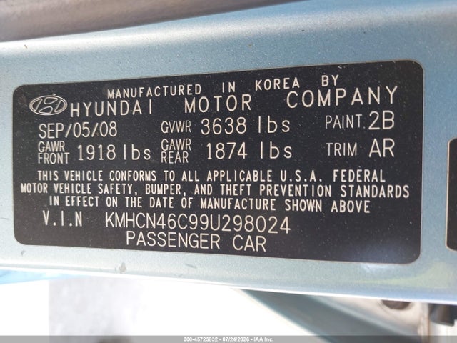 Продажа на аукционе авто 2009 Hyundai Accent Gls, vin: KMHCN46C99U298024, номер лота: 45723832